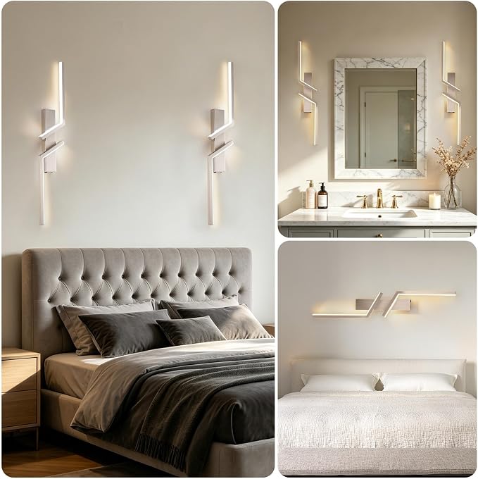 Rechargeable Wireless Wall Sconces, No Hardwiring Modern Wall Sconces Set of 2, Battery Operated LED Wall Lights with Remote, 3000K-6500K Dimmable Sand Nickel Wall Sconce for Bedroom Living Room etc