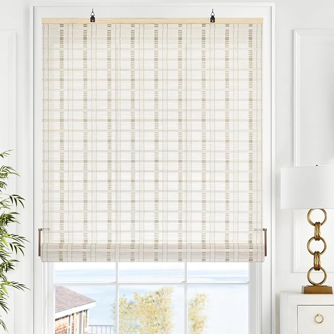 LazBlinds Cordless Bamboo Blinds, Custom Size, Whitewash B | Bamboo Roll Up Shades for Windows, Light Filtering Hanging Window Blinds, Bamboo Shades for Patio Indoor/Outdoor Porch
