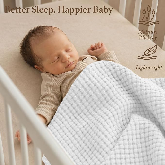 Threadmill Cooling Waffle Baby Blanket | Made from Rayon Derived from Bamboo | Breathable Swaddle Blankets for Newborns | 41 x 37 Inches|Ultra-Soft Baby Wrap for Boys & Girls|Registry Essential| White