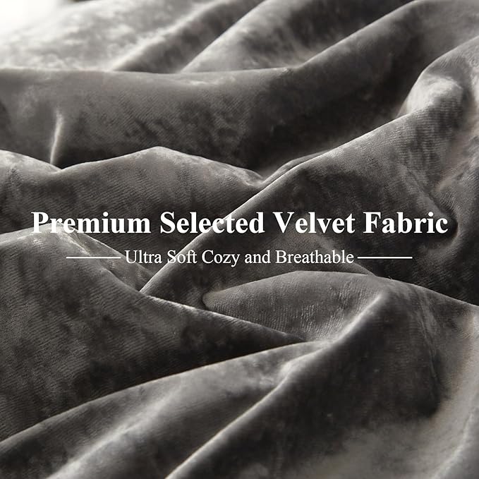 Ivellow Crushed Velvet Comforter Set King, Lightweight Comforter Set, 5pcs Ultra Soft Breathable Grey Comforter Set, Luxury Cozy Flannel Comforter King Size (1 Comforter,2 Pillow Shams, 2 Euro Shams)