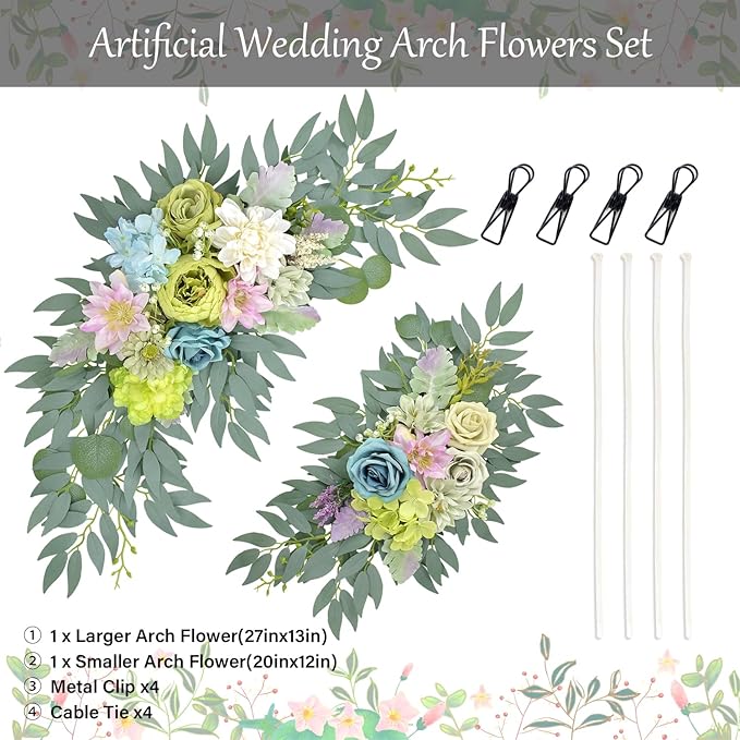Artificial Flower Wedding Arch Decorations, Arch Faux Flowers Greenery for Wedding Decor, Reception Backdrop Decoration, Bridal Shower, Baby Shower (Green)