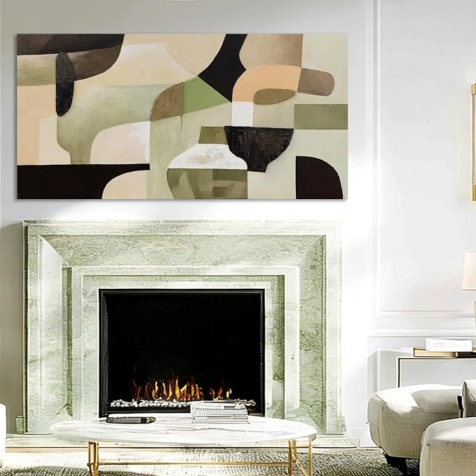 ZUNARE Modern Abstract Green and Beige Canvas Ceramic vessel form Wall Art Minimalist Color Block Artwork Contemporary Painting for Living Room Bedroom Office Wall Decor 24x48 Inch