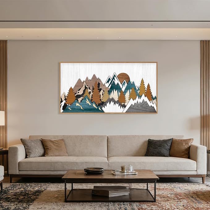DRACIT Rustic Woodcut Style Mountain Framed Canvas Wall Art Set,Boho Vintage Sunrise Forest Nature Wall Decor,Modern Country Wilderness Artwork for Living Room,Bedroom,Farmhouse -20"x40"