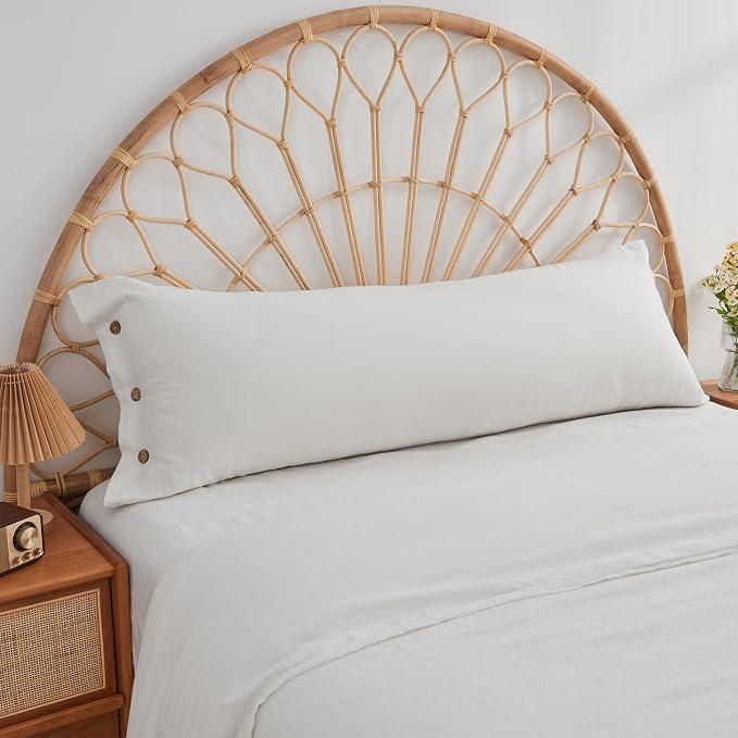 ATLINIA Linen Body Pillowcase with Button - 1 Pack 20"x 54" Body Pillow Cover, Bed Flax Linen Cotton Blend Body Pillow Sham Breathable Cooling Long Decorative Pillow Case Cream Color
