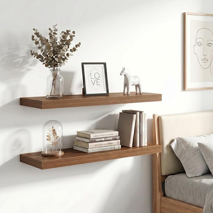 Vivelove 30 Inch Floating Shelves Wall Mounted for Display, 6.5 Deep Duty Shelves with Invisible Brackets for Living Room,Bedroom,Kitchen, Bathroom Storage & Decor,30" Wx6.5 Dx1.4 H - Walnut