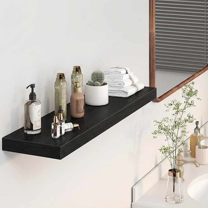 Heimlove Floating Shelves for Wall 36 Inches Long,9.3" Deep Black Floating Shelf Set of 2,Wall Mounted Shelves for Bathroom Bedroom Living Room Kitchen Office,Shelf for Books Storage,Home Decor