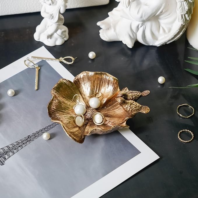 NIKKY HOME Small Jewelry Dish Tray, Vintage Bird Ring Holder, Gold Jewelry Tray, Trinket Dish Vanity Tray for Dresser Christmas Birthday Wedding Gifts
