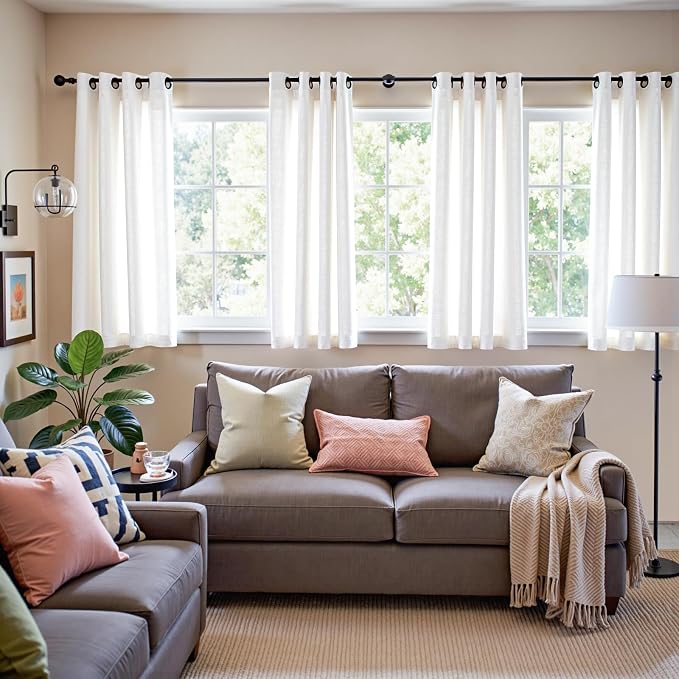 jinchan Short Linen Curtains Curtains 54 Inch Long for Bedroom Small Window Curtains for Kitchen Bathroom White Farmhouse Drapes Light Filtering Rustic Grommet Drapes 2 Panels Each 50 Inch Wide