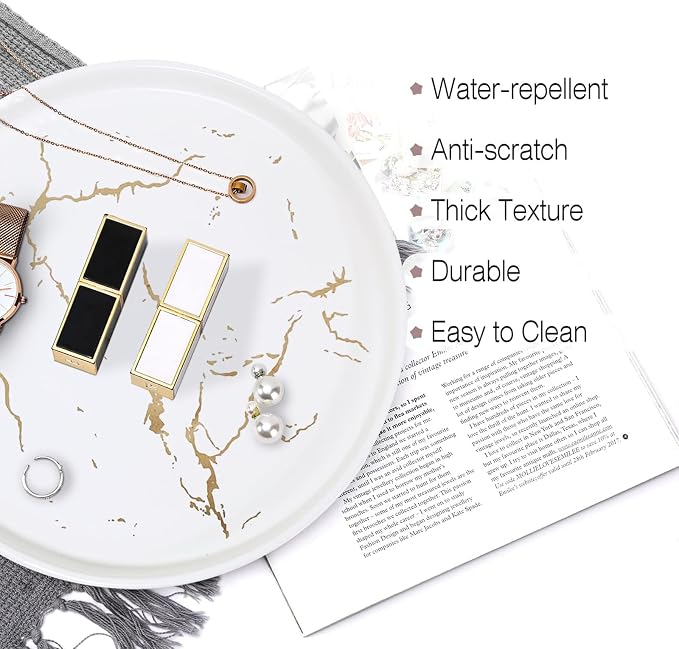 White Round Marble Bathroom Sink Vanity Tray, Coffee Table Stone Tray, Soap Dish for Kitchen Counter (White, 10 in)