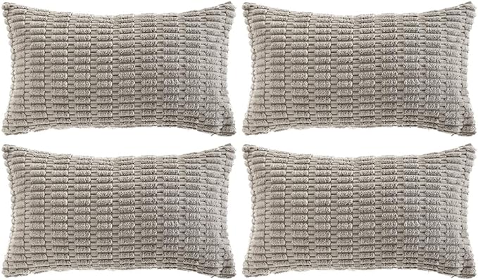 Fancy Homi 4 Packs Decorative Throw Pillow Covers for Living Room Couch Bed, Modern Farmhouse Boho Home Décor Accent Cushion Case, 20" x 12" (Pack of 4), Gray