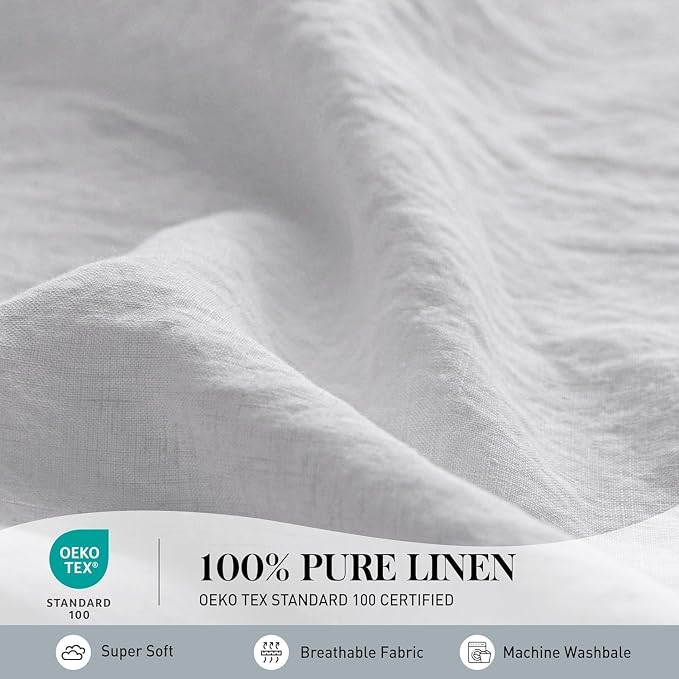 Simple&Opulence 100% Linen Euro Sham Covers with Ruffle, 2Pcs Pillow Covers 26x26 Inches, Euro Pillow Shams for Bed Couch French Home Decor Luxury and Breathable Square Pillow Cases, White
