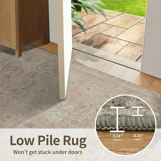 Rugxara 6x9 Area Rugs for Living Room Bedroom, Large Washable Rug, Beige Vintage Retro Boho Rug, Non Slip & Low Pile Faux Wool Thin Carpet for Indoor Dining Room and Kids Room(Beige 6x9ft)