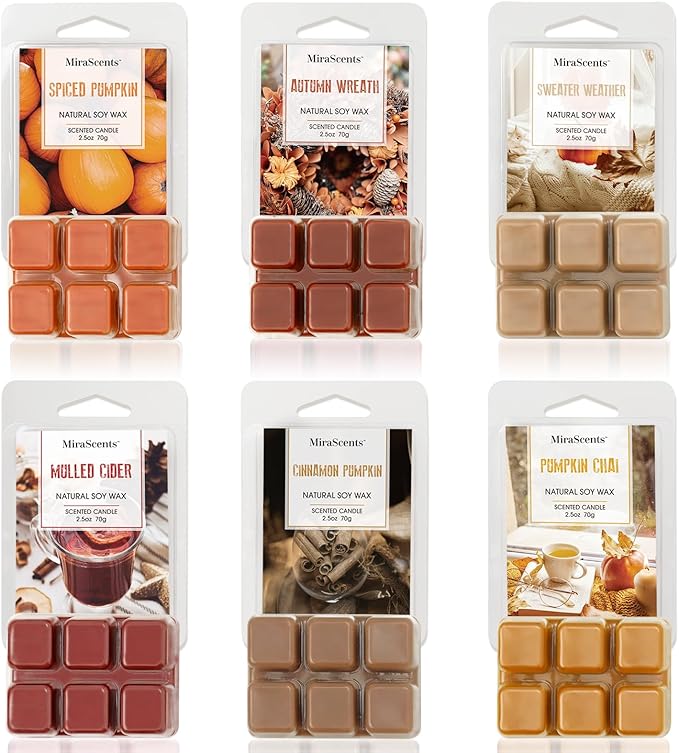 Fall Scented Wax Melts, Wax Cubes for Wax Warmer, Autumn Strong Scented Wax Melts,Nature Soy Wax Melts, Mix Scented Melts Sets Long Lasting for Fall,2.5 oz (6 Pack)