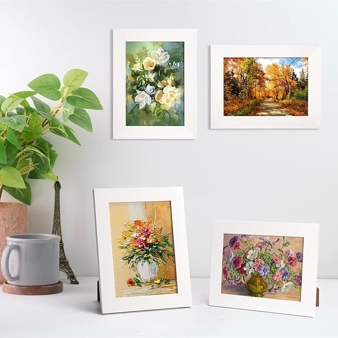 PETAFLOP 5x7 Picture Frame Set of 7, White Frames Display 5 by 7 Inch Photo for Wall or Tabletop