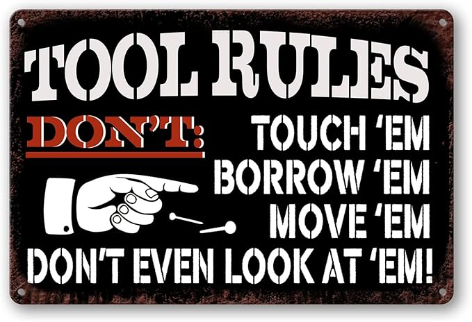Metal Tin Garage Sign Tool Rules Signs Garage Wall Decor Garage Shop Decorations For Men My Room Tools Rules Sign Man Cave Signs Vintage Garage Decoration Coffee Bar Sign Gifts 12x8 Inch