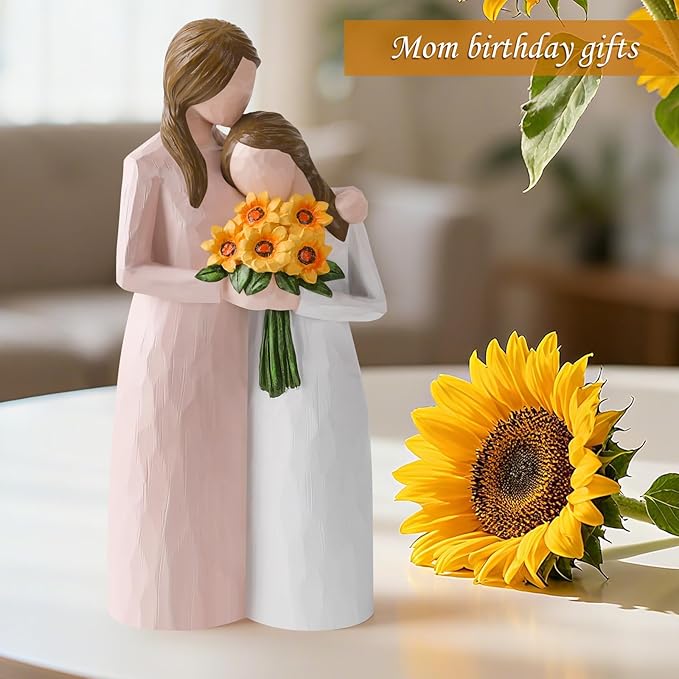 Sunflower Mother Daughter Figurine, Hand-Painted Resin Figure, Sentimental Gifts for Mom from Daughter, Perfect for Mother’s Day, Birthday, Thanksgiving, Christmas and Home Decoration.
