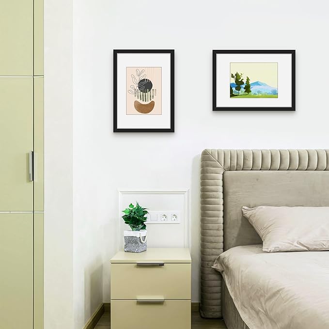 Picrit A4 Picture Frame Set of 12, Display 6x8 with Mat or 8.3x11.7 without Mat, Photo Frames for Wall Mounting or Table Top Display, Black