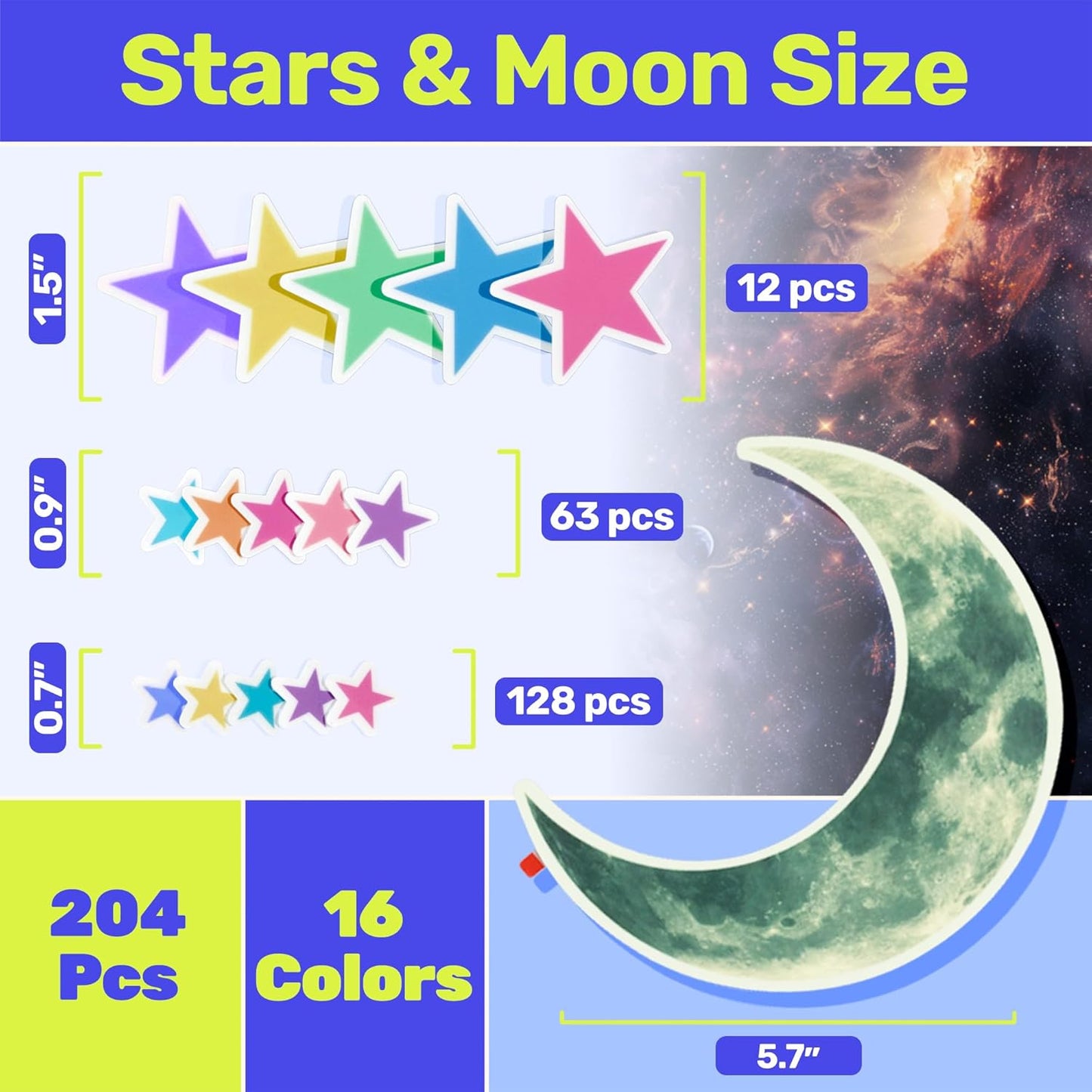 Glow in The Dark Stars and Moon for Ceiling, Luminous Star and Moon Wall Decals, Wall Decor, Sticky Fluorescence Ceiling Stars, Gift for boy and Girl,Kids Nursery Bedroom Living Room(Mixed Colors)