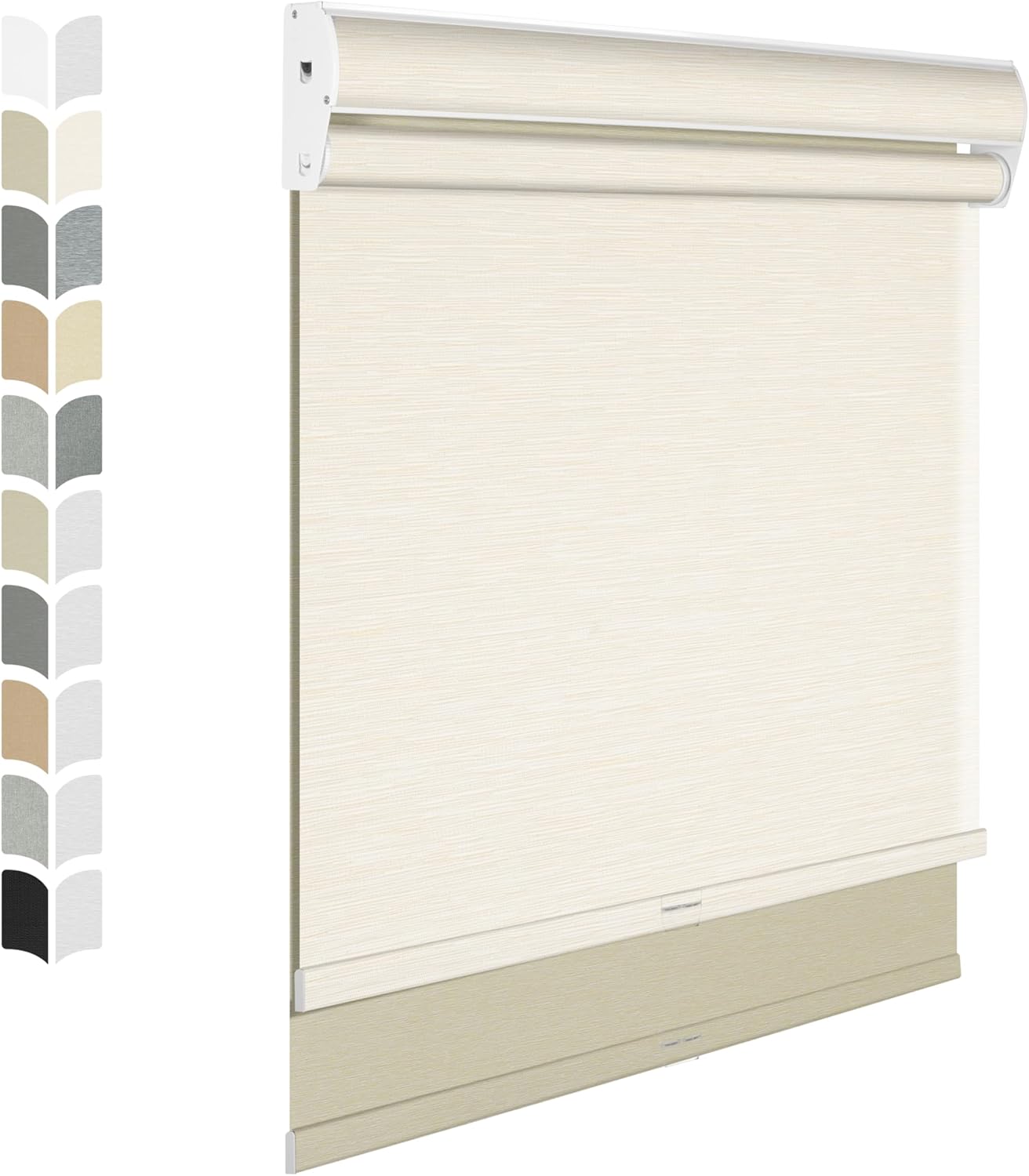 BERISSA Cordless Dual Roller Shades with Cassette Valance, Double Window Shades - Blackout and Light Filtering, Day and Night for Home Office Door. Striped Jacquard Beige. 48 W x 72" H