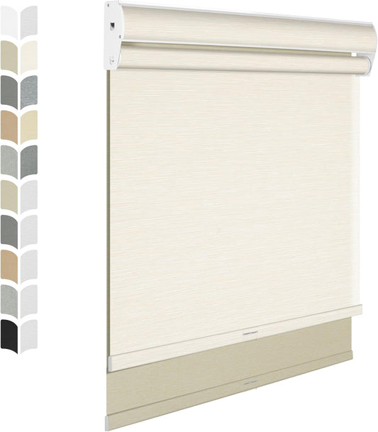 BERISSA Cordless Dual Roller Shades with Cassette Valance,Double Window Shades Blackout and Light Filtering Shades,Day and Night Roller Shades for Home Office Door.Striped Jacquard Beige.78 W x 64" H