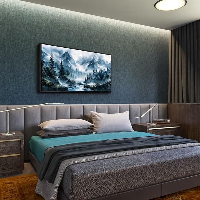 ERQINHUA Modern Home Wall Decor painting Large Canvas Wall Art For Bedroom Living Room Office Decorations Misty Forest Mural Tree Landscape Artwork Pictures Decor Aesthetics 24x48In Black Framed