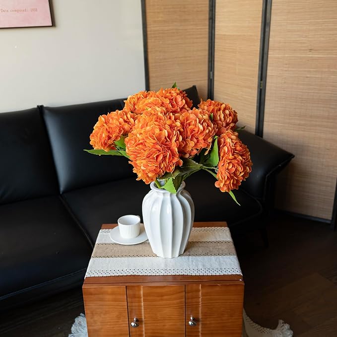 DUYONE 3PCS 22 inch Realistic Artificial Hydrangea Large Flowers Artificial Flowers Dry Flowers Outdoor Wedding Christmas Office Family Party Living Room Table Decoration (Orange)