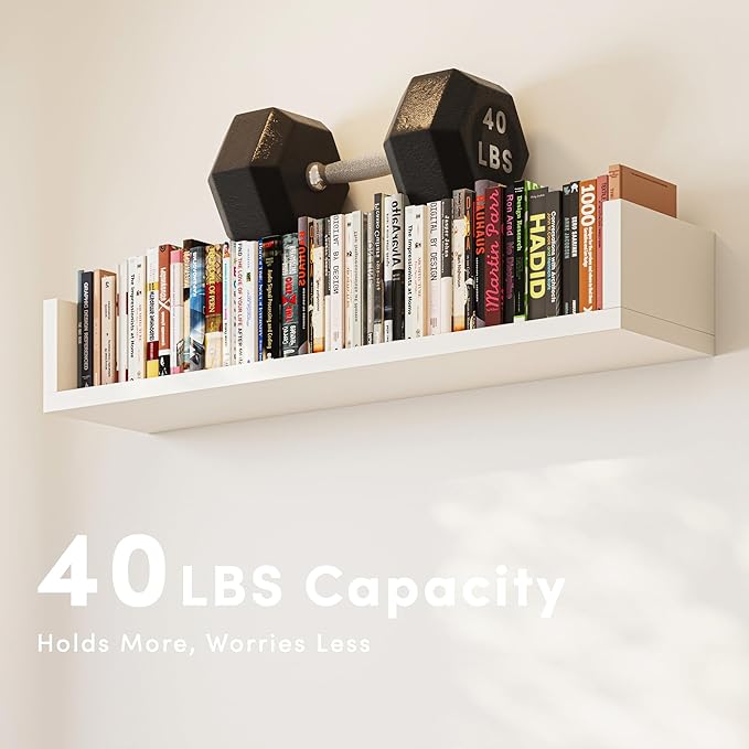 Wall Bookshelf, Set of 4, U Shaped Floating Bookshelf, Hanging Bookshelves for Wall, Wall Mounted Shelves for Living Room Bedroom Office (White, 23.6 Inches, 4)