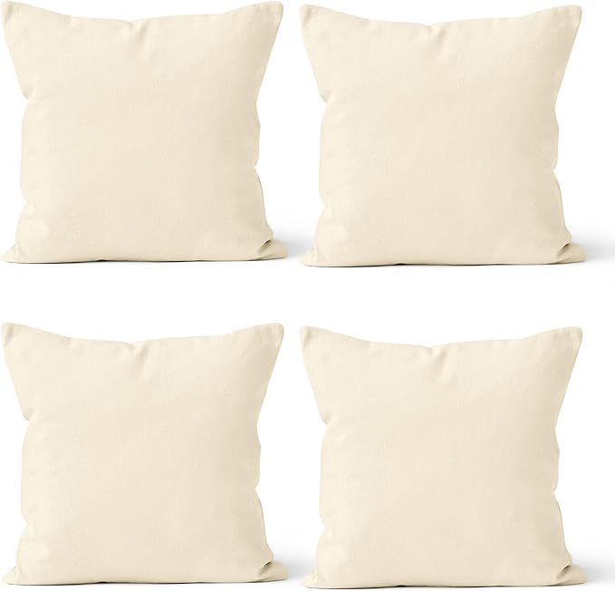 Encasa XO Throw Pillow Covers 18x18 in Set of 4 Natural | No Inserts | Cotton Pillow Covers for Living Room, Bed, Sofa, Couch | Decorative Cushion Covers with Improved Zipper