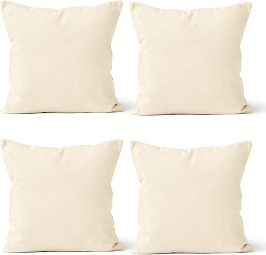 Encasa XO Throw Pillow Covers 18x18 in Set of 4 Natural | No Inserts | Cotton Pillow Covers for Living Room, Bed, Sofa, Couch | Decorative Cushion Covers with Improved Zipper