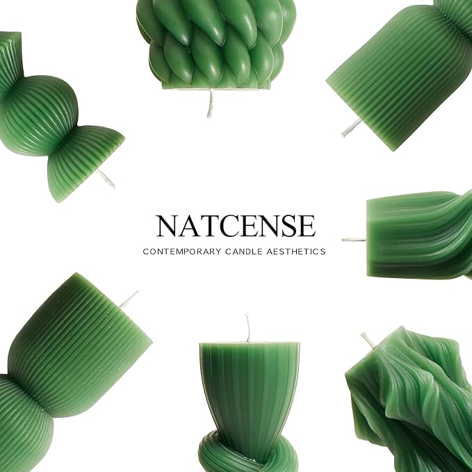 7-Pack Pillar Candles - Soy Wax Handmade Ribbed Candles for Home Decor, Housewarming Gift, Shelf & Table Decor - Aesthetic Modern Candles Set (Green)