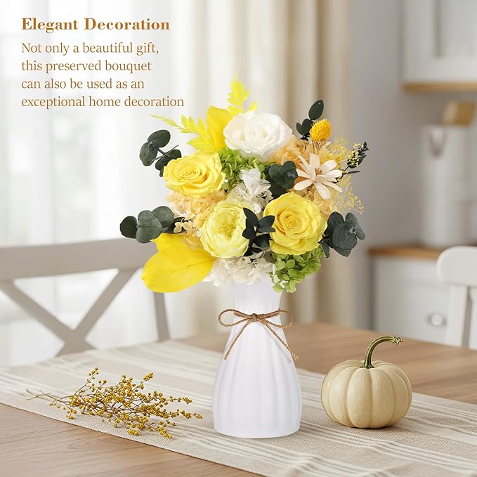 Flowers for Delivery Prime Preserved Flowers Bouquet That Last 3-5 Years Real Forever Roses Bouquet for Her Women Wife Grandma Anniversary Birthday Mothers Day Gifts for Mom(Yellow)