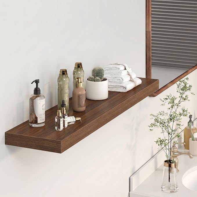 Heimlove 40 Inches Floating Shelves for Wall,9.3" Deep Walnut Long Floating Shelves Set of 2,Large Display Shelf & Storage Shelf,Wall Shelf for Bathroom Bedroom Living Room Kitchen Office