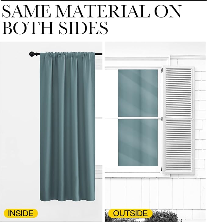NICETOWN Greyish Blue Blackout Curtains Panels for Window, Thermal Insulated Rod Pocket Blackout Drapes/Draperies for Living Room (2 Panels, W34 x L45 inches)