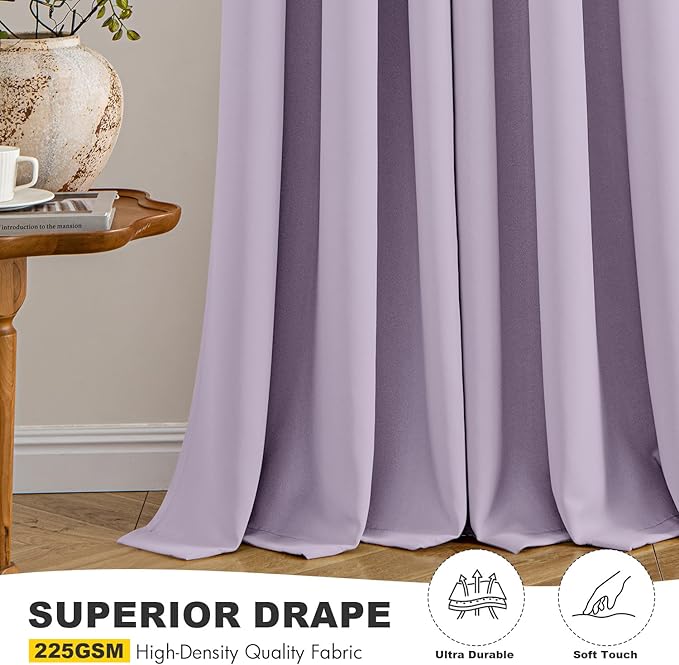 MIULEE Lilac Blackout Curtains for Bedroom Living Room 54 Inches Long 2 Panels, Thermal Insulated Room Darkening Drapes Solid Grommet Noise Reduction Light Blocking Window Treatments 40x54 Inch