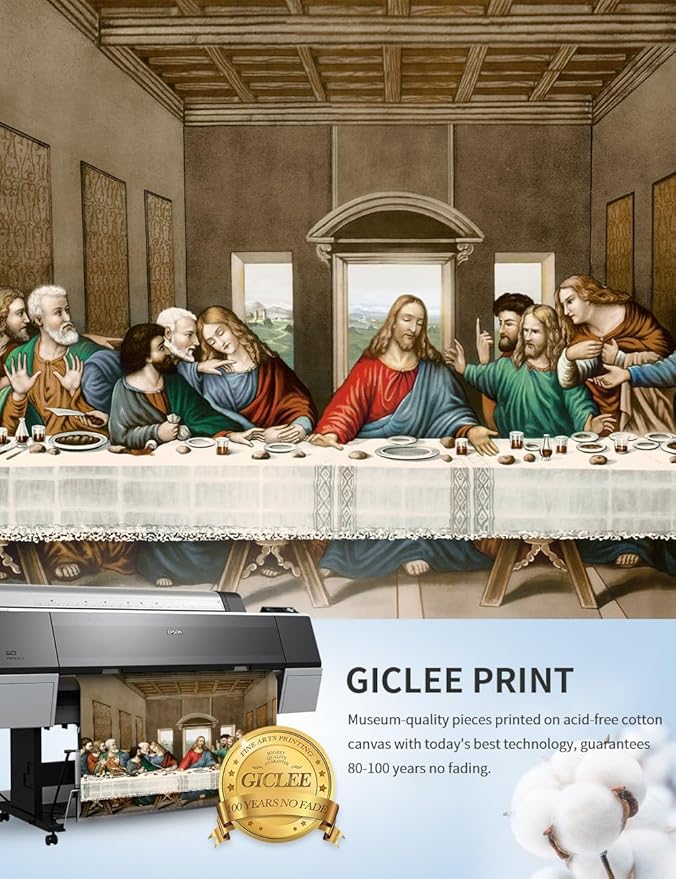DECORARTS - The Last Supper by Leonardo Da Vinci Giclee Reproducation, Giclee Prints Acid Free Cotton Canvas with Matching Gold Solid Wooden Frame. Total Framed Size: 34.5" W x 20.5" H