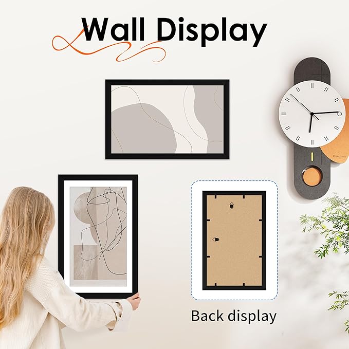 FIXSMITH 8.5x14 Picture Frame Set of 2, Photo Frame with HD Plexiglass, Display Pictures 7x10 with Mat or 8.5x14 Without Mat, Black Picture Frames Collage Wall Decor, Gallary Wall Frame