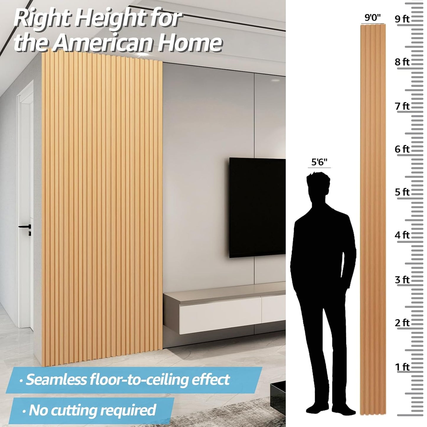 Art3d WPC Slat Wall Panels, 8-Pack 108 x 6 Inch 3D Wall Accents for Interior Wall Decor, Living Room, Bedroom, Boxwood