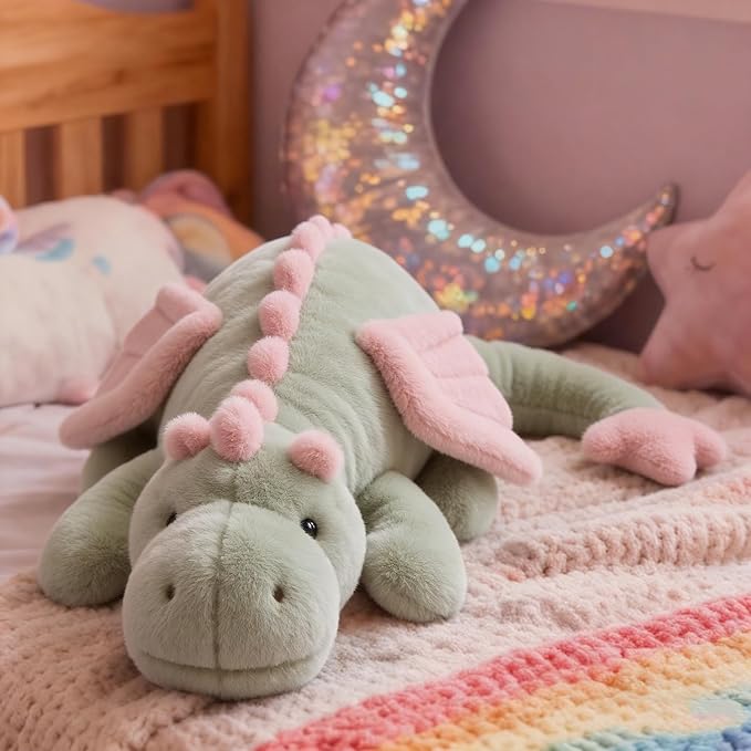 ARELUX Large 50in 3Lb Cute Dragon Stuffed Animals Plush Toy Soft Matcha Green Pterosaur Plushie Giant Fuzzy Dinosaur Pillow Plushies with Pink Wings Cuddly for Friends Family Member