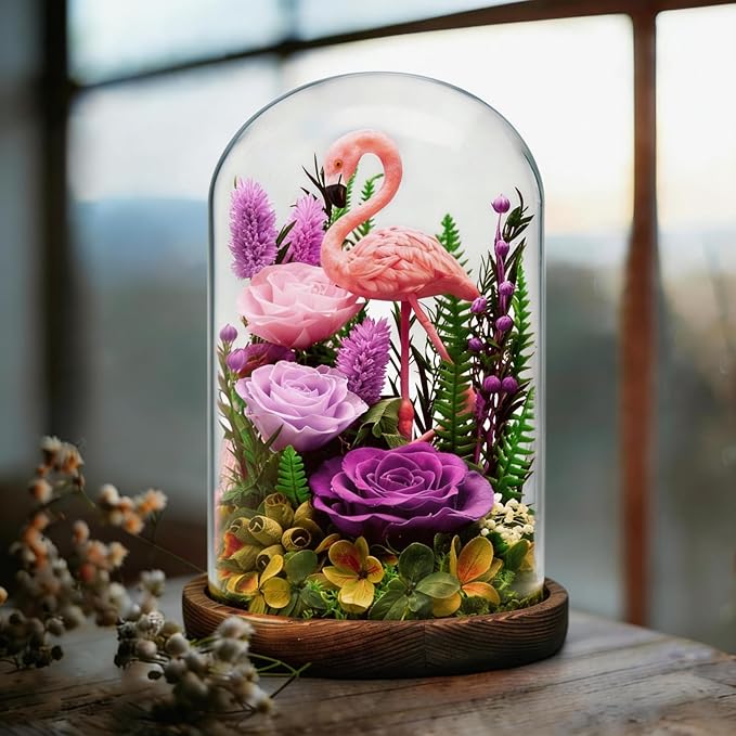 Forever Gifts for Mom: Big Flower Big Love-Mothers Day Flowers for Mom Wife Grandma-Eternal Flower with Flamingo-Flowers for Delivery Prime on Anniversary Valentines Birthday (Purple)