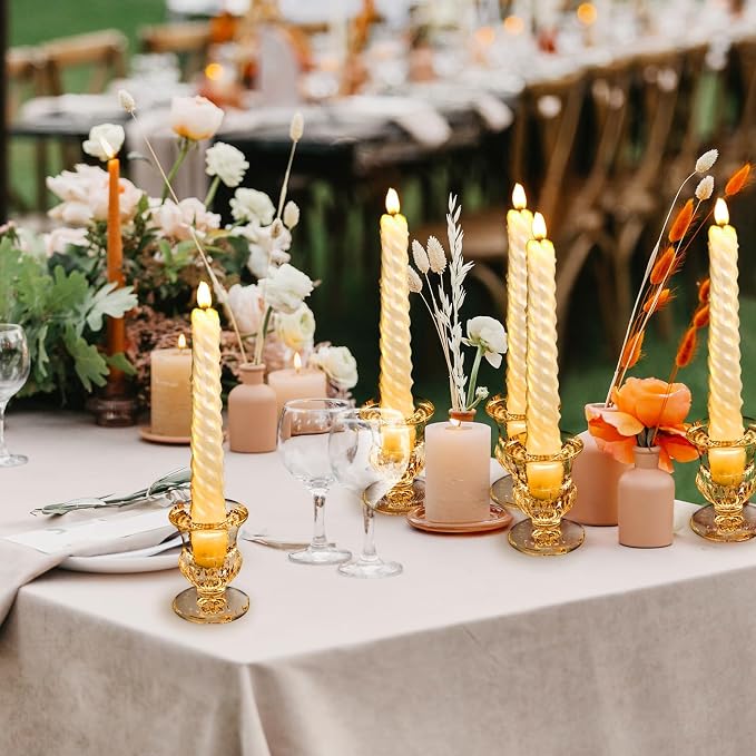 Clear Glass Candlestick Holders Taper Candle Holder Bulk 2.5 Inch Candle Stick Holder for Table Centerpiece Mantel Wedding Housewarming Gift Rustic Vintage Valentines Dinning Decoration