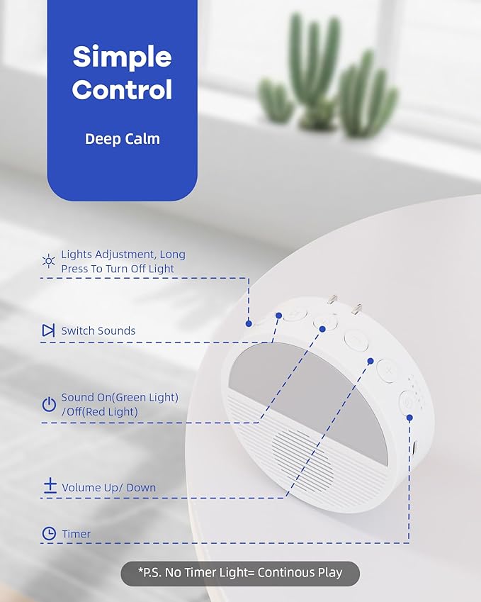 Wall Plug in White Noise Sound Machine for Office Privacy, Sunset Inspiration Baby Sound Machine for Night Feeding, Sleep Machine with Light and 28 Non-Looping Sounds