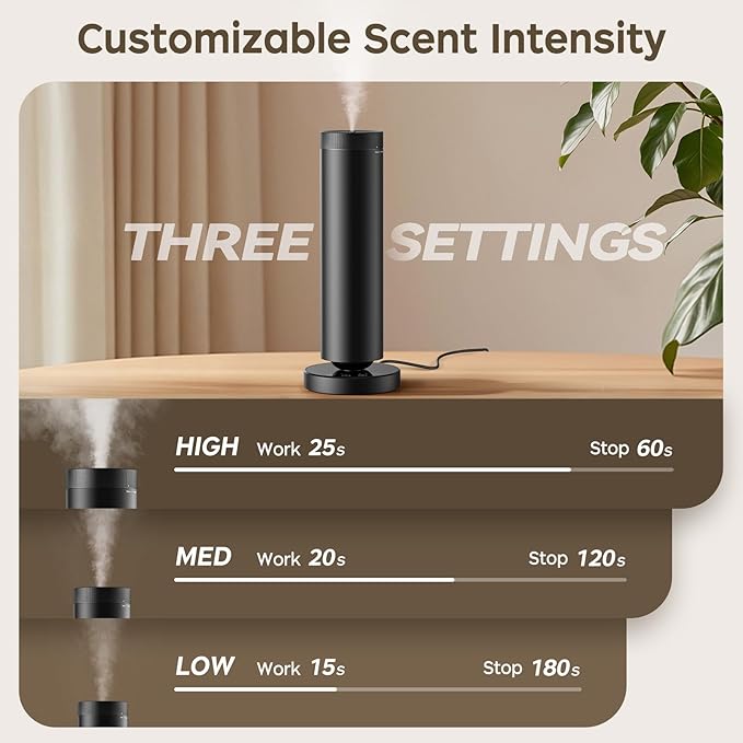 Waterless Scent Diffuser Kit with Lights -Max 1000 Sq Ft Coverage, Essential Oil Diffuser for Home,Hotels,Offices,Spas,Aromatherapy Diffuser Large Room, Included 108ml Scent Oils, Black, 10.6In