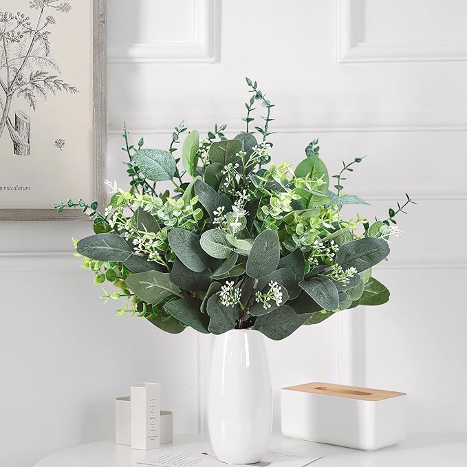 Eucalyptus Leaves Stems 150 PCS, 4 Kinds Mixed Artificial Greenery Stems for Wedding Decor Vase Floral Arrangement Centerpiece