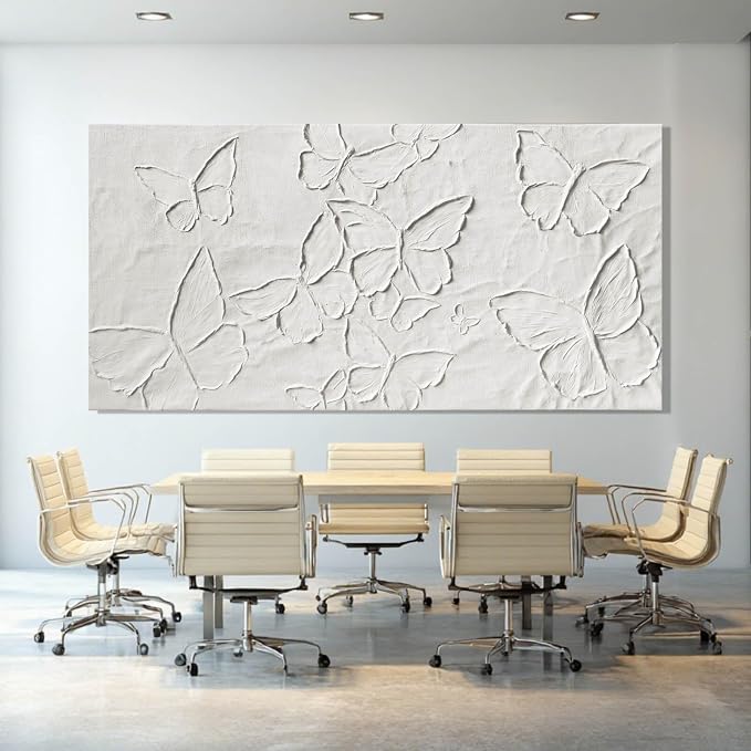 SHEYOYE Large White Aesthetic Canvas Wall Art | Butterfly Wall Art for Wall Decor, Office Art, Living Room or Bedroom Wall Decor, Hallway Decor 29" x 58"