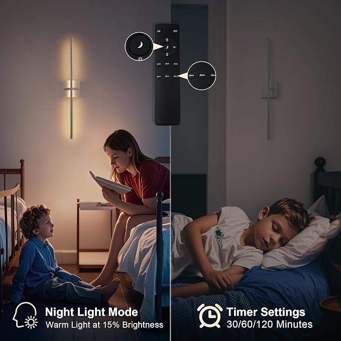 KARTOOSH Removable Battery Operated Wall Sconces with Remote Control, Stepless Colors 3000K-6000K & Dimming, 350°Rotate, LED Gold Wireless Wall Light for Living Room, Bedroom, 28.3 Inch (2 Pack)