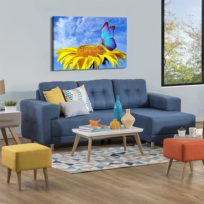 Sunflower Canvas Wall Art Butterfly Pictures for Living Room Decor Large Size Sunflower Scenery Giclee Prints Painting Bathroom Kitchen Nature Floral Posters Modern Artwork Bedroom Home Decoration