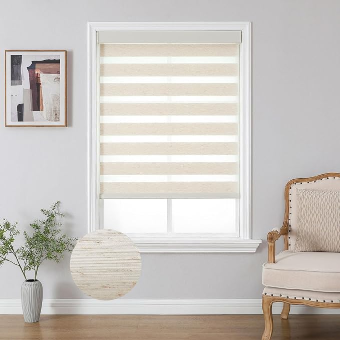 Joydeco Linen Zebra Blinds for Windows, Cordless Privacy Light Filtering Dual Layer Window Shades, Free-Stop Roller Blinds for Home, Custom Size