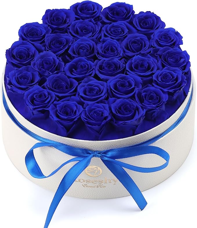 Valentines Day Flowers Roses Gifts for Her,28pcs BlueForever Preserved Roses in Round Gift Box,Valentines Day Delivery Prime Gifts-Roses Gifts for Women,Mom.