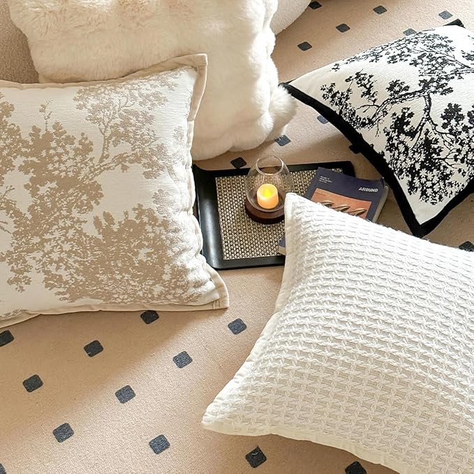 Croker Horse 20x20'' inches Throw Pillow Cushion Covers - White Beige Embroidery Pine Tree Luxury Modern Style Couch Sofa Pillow Cover for Living Room Bedroom