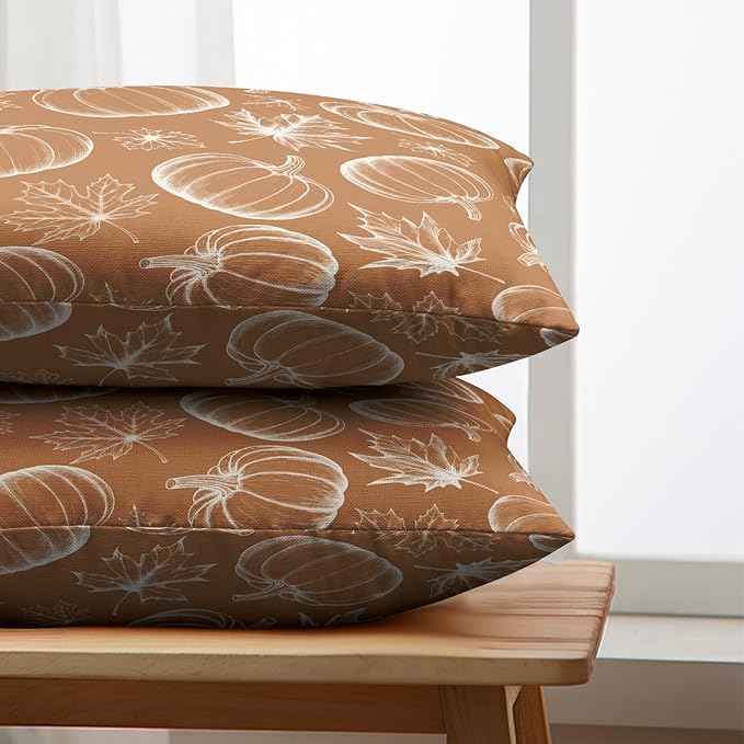 Fall Lumbar Pillow Covers 12x20 Set of 2 Burnt Orange Pumpkin Maple Leaves Throw Pillow Covers Autumn Rectangular Pillowcase Thanksgiving Cushion Case for Home Decor Sofa